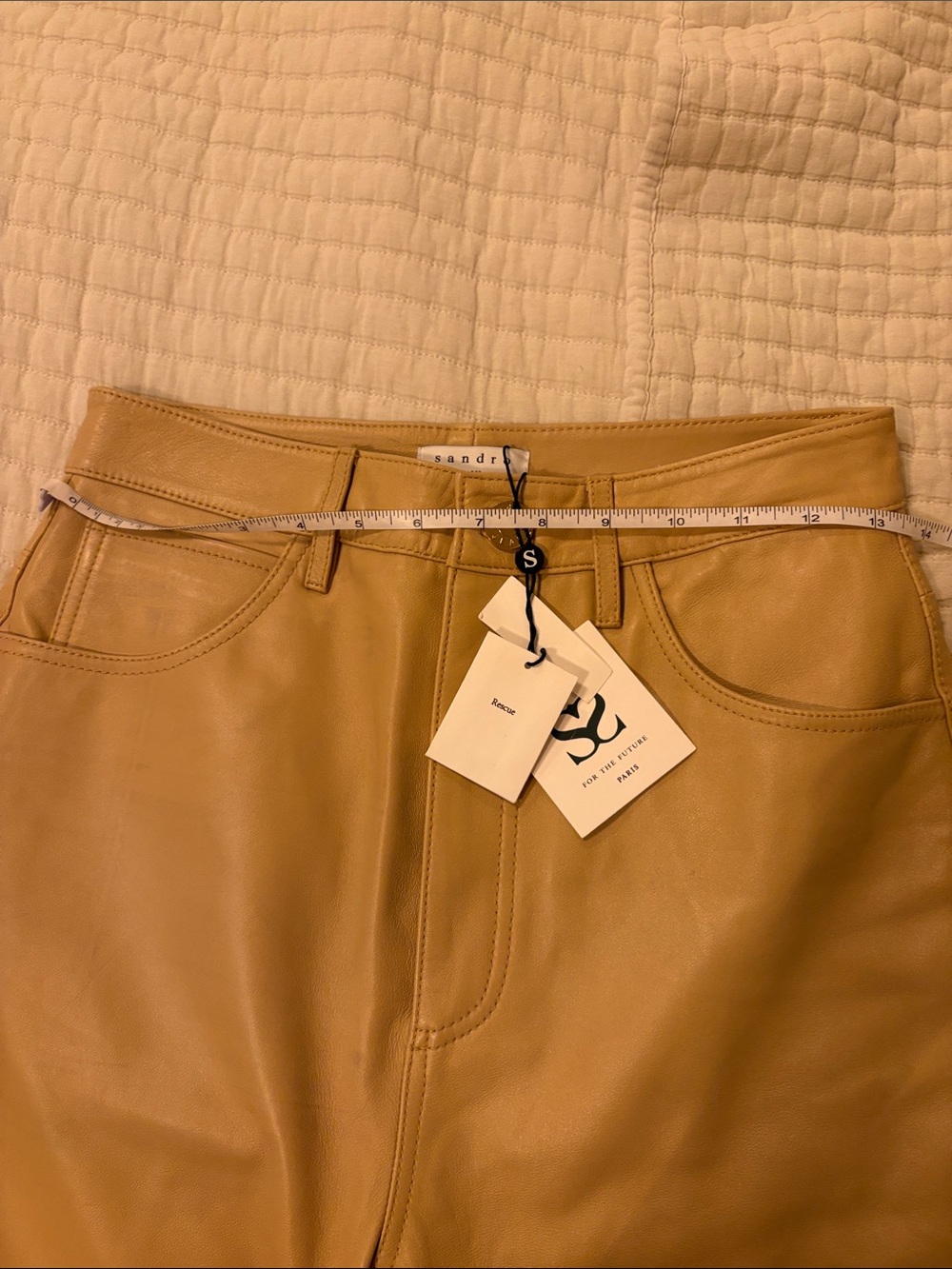 Sandro authentic High-Rise genuine 100 Leather Jeans in Camel/Tan with tags